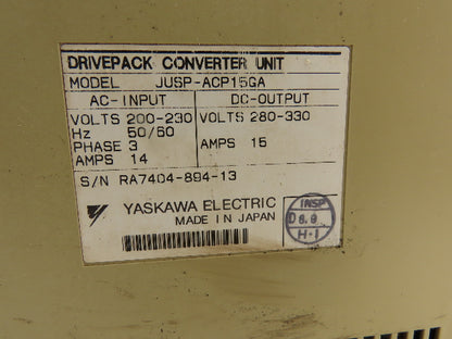 Yaskawa JUSP-ACP15GA Drivepack Converter Unit 3ph AC In 280-330V DC Out 15A