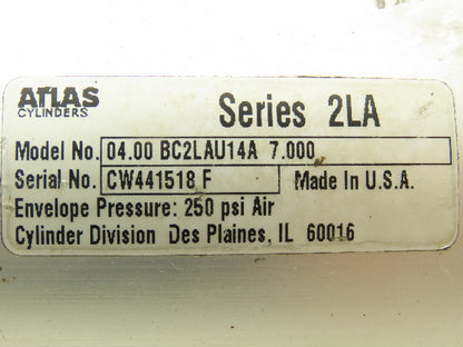 Atlas 4.00 BC2LAU14A Pneumatic Air Cylinder 4"Bore 7"Stroke 250psi Clevis Mount