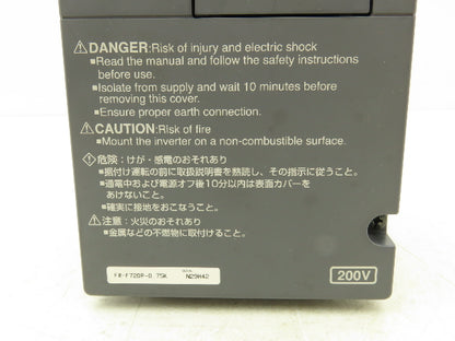 Mitsubishi Electric FR-F720P-0.  75K Inverter Drive .75KW 240VAC 3Ph 6.4A 50-60Hz