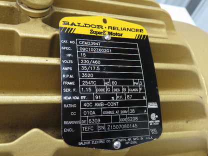 Baldor Electric CEM2394T Super E AC Motor 15Hp 3520 RPM 230/460V 3PH 254TC