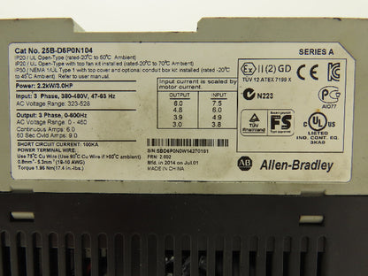 Allen Bradley 25B-D6P0N104 Powerflex 525 VFD Variable Frequency Drive 480V 3HP