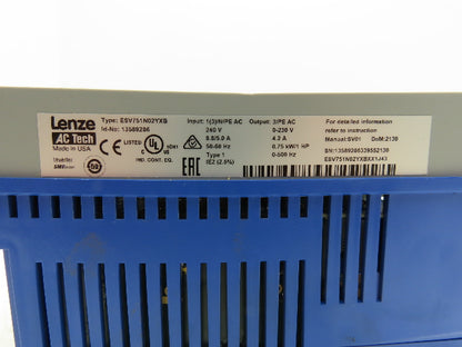 Lenze ESV751N02YXB AC Tech SMVector 1HP Variable Frequency AC Drive VFD 240V 1Ph