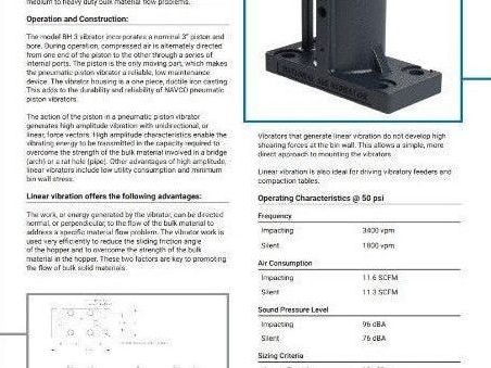 NAVCO National Air Vibrator BH3 3" Pneumatic Piston Vibrator Bin Hopper Flow