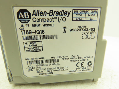 Allen Bradley 1769-IQ16 1769-IQ16 DC I/O Modules 16-Point 24VDC Mixed Lot of 4