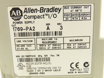 Allen Bradley 1769-PA2 Compact I/O Power Supply Series A W/Terminator End Cap