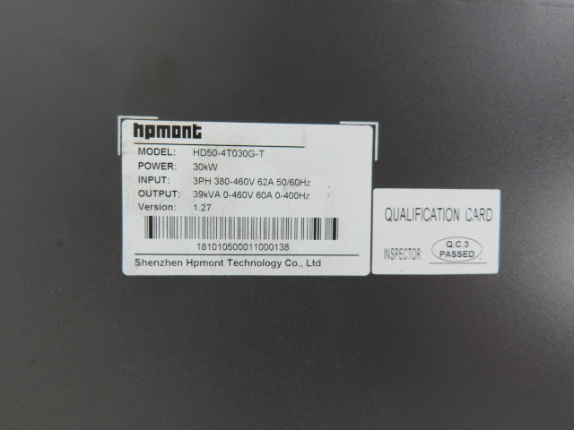 Hpmont HD50-4T030G-T Vector VFD Inverter AC Drive Control 30kw/40Hp 460V 3PH