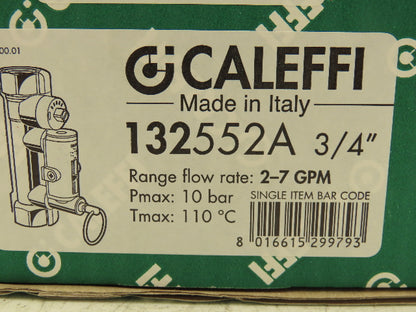 Caleffi 132552A QuickSetter Balancing Valve w/Flow Meter 2-7GPM 3/4"FNPT 150PSI