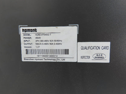 Hpmont HD50-4T045G-T Vector VFD Inverter AC Drive Control 45kw/60Hp 460V 3PH