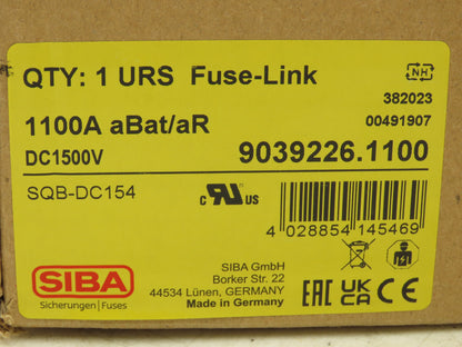 SIBA SQB-DC154 Ultra-Rapid Fuse 1100A Amp aBat/Ar DC 1500V 9039226.1100