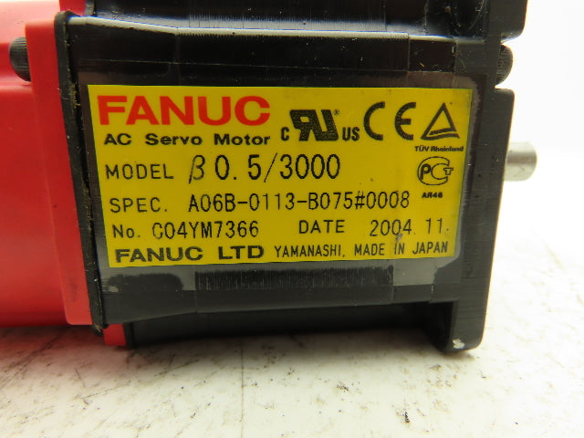 Fanuc A06B-0113-B075 AC Servo Motor 0.2kw 3000RPM Encoder A20B-8001-0560