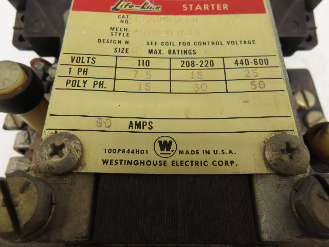 Westinghouse 11200K3CCN Life Line Size 3 Motor Starter 600VAC 3PH 50Hp 110V Coil