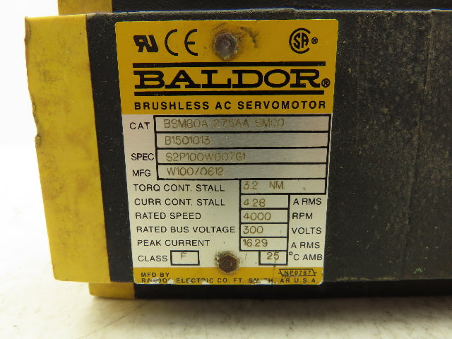 Baldor Electric BSM80A-275AA Brushless AC Servo Motor 1.25Kw 4000rpm 300VAC