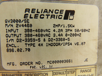 Reliance Electric 2V4460 GV3000/SE Sensorless Enhanced AC Drive 2Hp 300-460V 3Ph