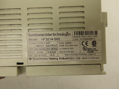 Sumitomo HF3214-5A5 VFD Inverter AC Drive 380/500V 5.5kW 7.5HP 3PH Missing Screw