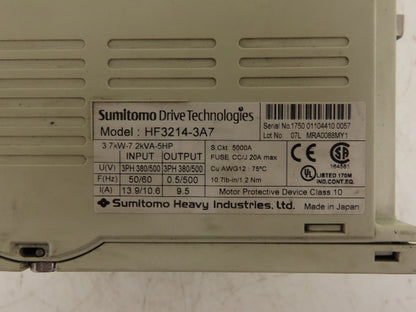 Sumitomo Machinery HF3214-3A7 VFD Inverter AC Drive 380/500V 3.7kW 5HP 3PH
