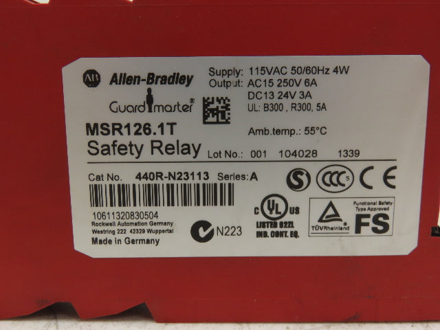 Allen Bradley 440R-N23113 Guardmaster Safety Relay 24VDC MSR126.1T Ser A