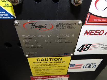 Hartzell A03-9-122 Backward Incline Centrifugal Blower 13" Fan Belt Drive 3Hp