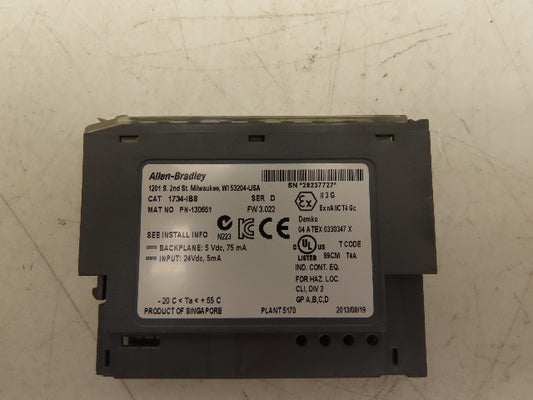 Allen Bradley 1734-IB8 PLC I/O Digital Input Module 24V Ser D FW 3.022 Lot Of 5
