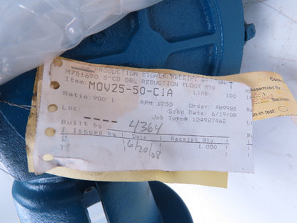 Cone Drive MOV25-50-C1A Vertical Worm Gearbox 900:1 Reducer 1.26Hp 1.9RPM 180TC