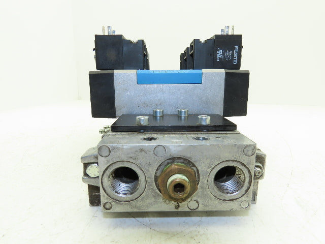 Festo MN1H-5/3E-D-2-S-C Pneumatic 3-Valve Manifold Assembly 24VDC 230PSI 1/2"NPT