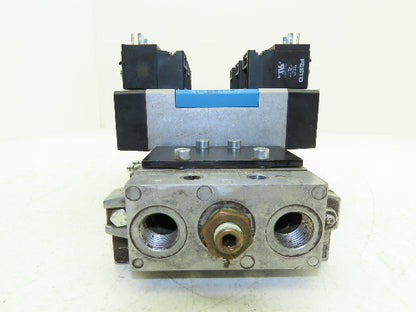 Festo MN1H-5/3E-D-2-S-C Pneumatic 3-Valve Manifold Assembly 24VDC 230PSI 1/2"NPT