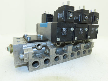 Festo MN1H-5/3E-D-2-S-C Pneumatic 3-Valve Manifold Assembly 24VDC 230PSI 1/2"NPT