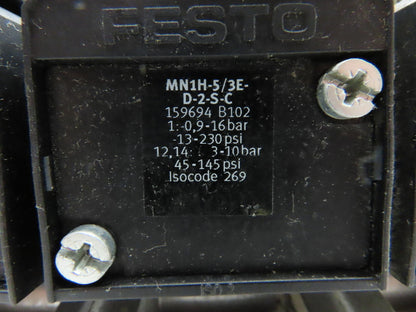 Festo MN1H-5/3E-D-2-S-C Pneumatic 3-Valve Manifold Assembly 24VDC 230PSI 1/2"NPT