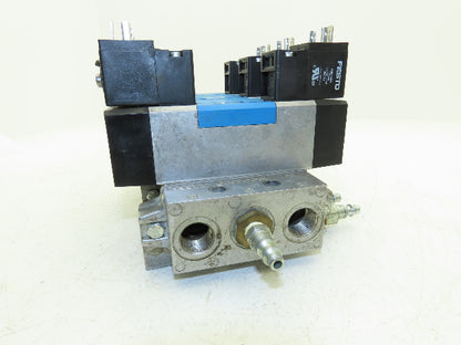 Festo MN1H-5/3E-D-2-S-C Pneumatic 3-Valve Manifold Assembly 24VDC 230PSI 1/2"NPT
