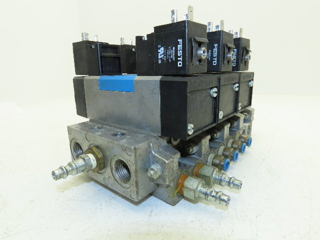 Festo MN1H-5/3E-D-2-S-C Pneumatic 3-Valve Manifold Assembly 24VDC 230PSI 1/2"NPT