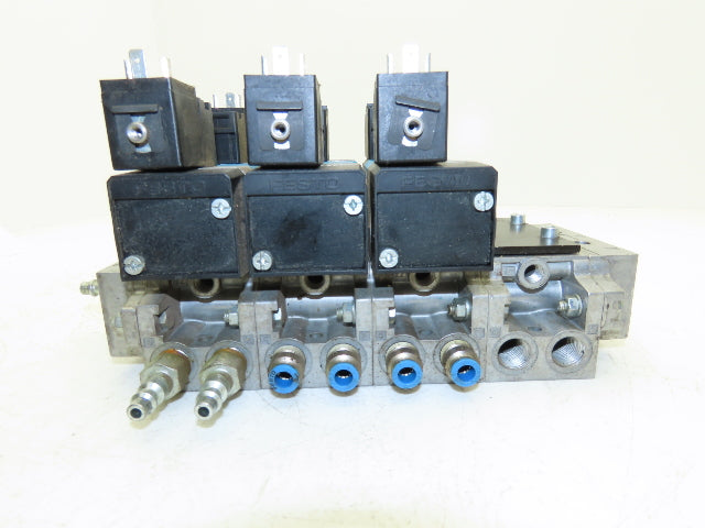Festo MN1H-5/3E-D-2-S-C Pneumatic 3-Valve Manifold Assembly 24VDC 230PSI 1/2"NPT