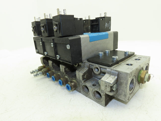 Festo MN1H-5/3E-D-2-S-C Pneumatic 3-Valve Manifold Assembly 24VDC 230PSI 1/2"NPT