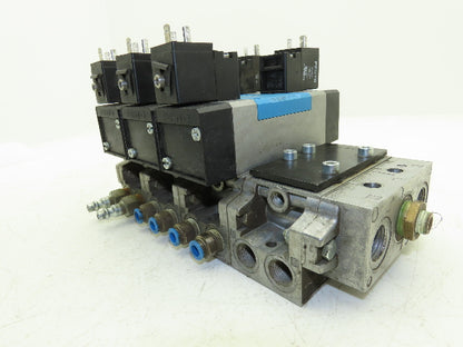 Festo MN1H-5/3E-D-2-S-C Pneumatic 3-Valve Manifold Assembly 24VDC 230PSI 1/2"NPT