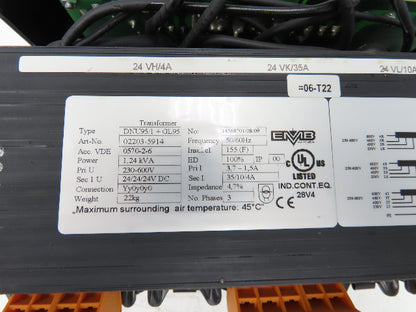 EMB Wittlich DNU95/1+GL95 Power Transformer 1.24kVA 230-600V Multi-Tap 24VDC