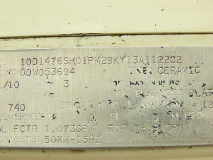 ABB 10D1476SH01PM29KY13A1122C2 Flow Tube Meter 1/10" 3mm Ceramic 740psi