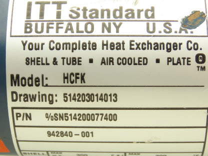 ITT Brass Oil Cooler Shell & Tube Heat Exchanger 1"NPT & Flanged 2-Pass 300psi