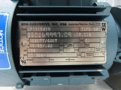 Sew Eurodrive K37DT71C4TH Variable Gearmotor 5-31rpm 58.6:1 Ratio .33Hp 3PH LH