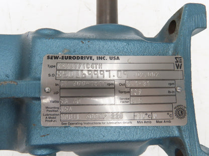 Sew Eurodrive K37DT71C4TH Variable Gearmotor 5-31rpm 58.6:1 Ratio .33Hp 3PH LH