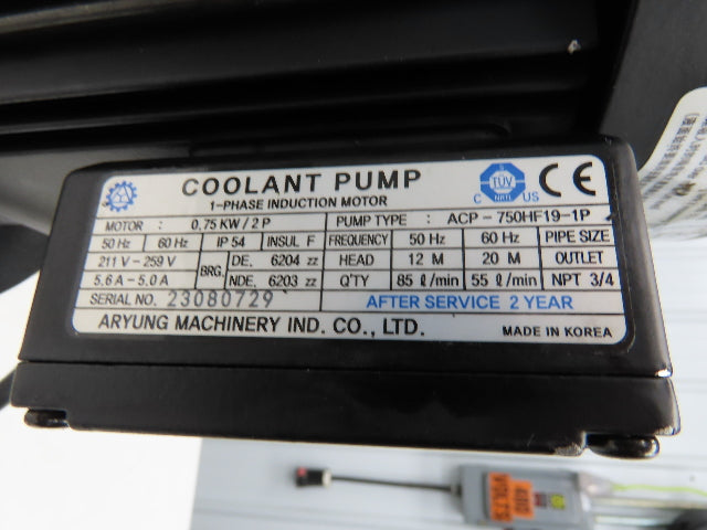 Aryung ACP-750HF19-1P Immersion Coolant Pump 55L/min .75kw 230V 1PH 3/4"npt