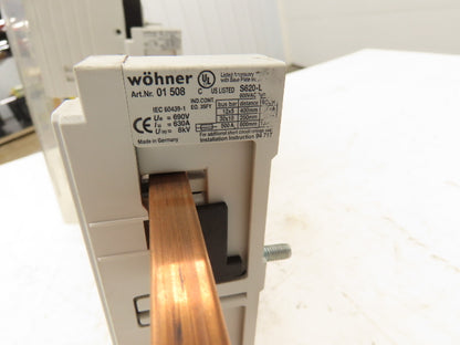 Wohner Copper Busbar 42" 3 Pole Supports w/Connection Set/Cover & Fuse Holder