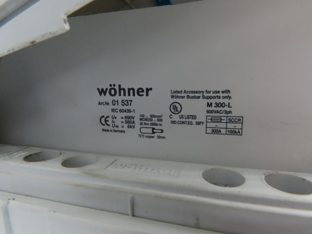 Wohner Copper Busbar 42" 3 Pole Supports w/Connection Set/Cover & Fuse Holder