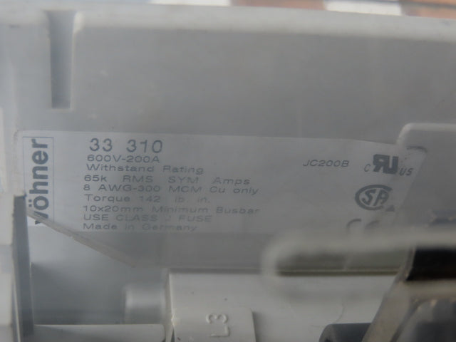 Wohner Copper Busbar 42" 3 Pole Supports w/Connection Set/Cover & Fuse Holder