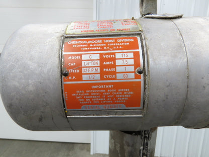 CM Lodestar C 1/4 Ton Electric Chain Hoist 32 FPM 13' Lift  6' Pendant 120 Volt