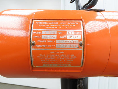 CM Lodestar F 1/2 Ton Electric Chain Hoist 16 FPM 15' Lift 11' Pendant 3PH