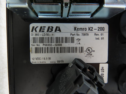 Keba OI 360-LD/W Kemro K2-200 HMI Operator Panel 12V DC /9.0W Rev. 01 Ind. 01