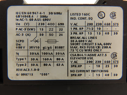 Siemens 3RT1036-1AG24 Motor Starter Contactor w/Varistor 50HP 600V 3PH 120V Coil