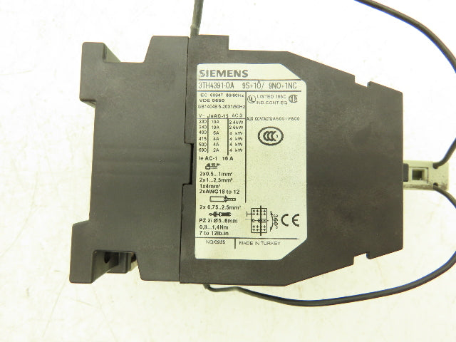 Siemens 3TH4391-0A Contactor Relay 9NO + 1NC 24V Coil 10A 600V 91E 3TH43