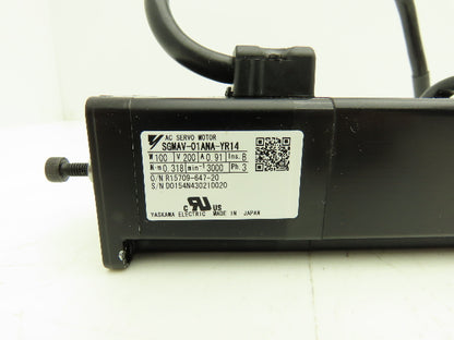 Yaskawa SGMAV-01ANA-YR14 AC Servo Motor 0.318Nm 100W 200VAC 3Ph 3000rpm