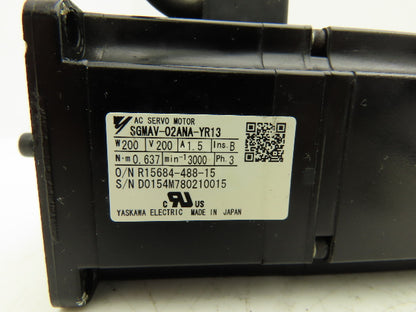 Yaskawa SGMAV-02ANA-YR13 AC Servo Motor 0.637Nm 200W 200VAC 3Ph 3000rpm