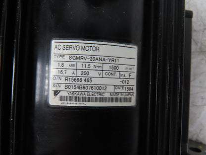 Yaskawa SGMRV-20ANA-YR11 AC Servo Motor 11.5Nm 1.8kW 200VAC 3Ph 1500rpm