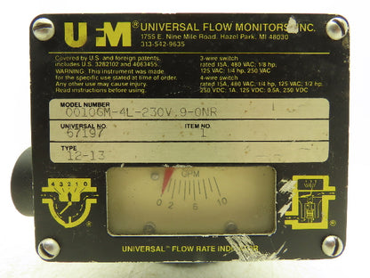 UFM 0010GM-4L-230V.9-0NR Flow Meter Monitor 1/2" NPT Port 10 GPM 3 Wire Switch